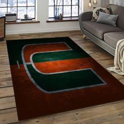 ncaa miami hurricanes sport basketball and foolball team logo rectangle area rug dark room mh65