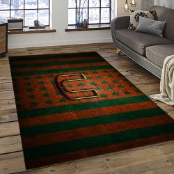 ncaa miami hurricanes sport basketball and foolball team logo rectangle area rug dark room mh66