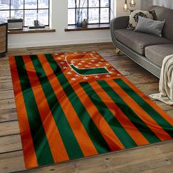 ncaa miami hurricanes sport basketball and foolball team logo rectangle area rug dark room mh68
