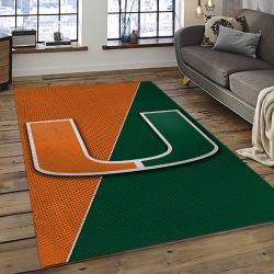 ncaa miami hurricanes sport basketball and foolball team logo rectangle area rug dark room mh75