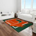 ncaa miami hurricanes sport basketball and foolball team logo rectangle area rug light room mh23