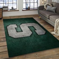 ncaa michigan state spartans college sport basketball and foolball team logo rectangle area rug dark room mss02