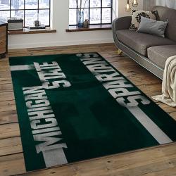 ncaa michigan state spartans college sport basketball and foolball team logo rectangle area rug dark room mss09