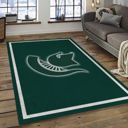 ncaa michigan state spartans college sport basketball and foolball team logo rectangle area rug dark room mss15