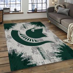 ncaa michigan state spartans college sport basketball and foolball team logo rectangle area rug dark room mss18