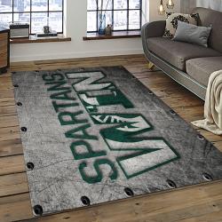 ncaa michigan state spartans college sport basketball and foolball team logo rectangle area rug dark room mss19