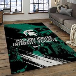ncaa michigan state spartans college sport basketball and foolball team logo rectangle area rug dark room mss21