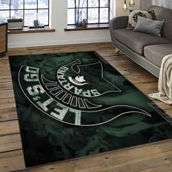 ncaa michigan state spartans college sport basketball and foolball team logo rectangle area rug dark room mss38