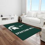 ncaa michigan state spartans college sport basketball and foolball team logo rectangle area rug light room mss07