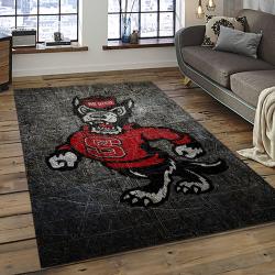 ncaa nc state wolfpack sport basketball and foolball team logo rectangle area rug dark room ncsw29