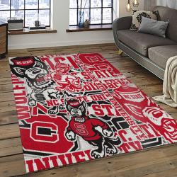 ncaa nc state wolfpack sport basketball and foolball team logo rectangle area rug dark room ncsw51