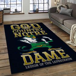 ncaa notre dame fighting sport basketball and foolball team logo rectangle area rug dark room ndf04