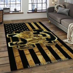 ncaa notre dame fighting sport basketball and foolball team logo rectangle area rug dark room ndf08