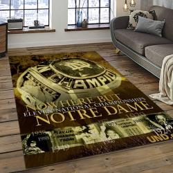 ncaa notre dame fighting sport basketball and foolball team logo rectangle area rug dark room ndf15
