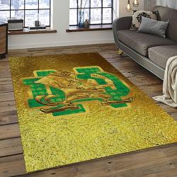 ncaa notre dame fighting sport basketball and foolball team logo rectangle area rug dark room ndf30