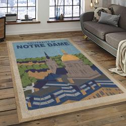 ncaa notre dame fighting sport basketball and foolball team logo rectangle area rug dark room ndf37