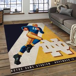 ncaa notre dame fighting sport basketball and foolball team logo rectangle area rug dark room ndf46