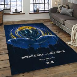 ncaa notre dame fighting sport basketball and foolball team logo rectangle area rug dark room ndf49