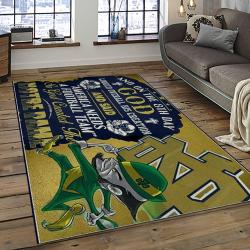 ncaa notre dame fighting sport basketball and foolball team logo rectangle area rug dark room ndf71
