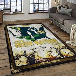 ncaa notre dame fighting sport basketball and foolball team logo rectangle area rug dark room ndf72