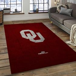 ncaa oklahoma sooners sport basketball and foolball team logo rectangle area rug dark room os100