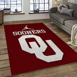 ncaa oklahoma sooners sport basketball and foolball team logo rectangle area rug dark room os101