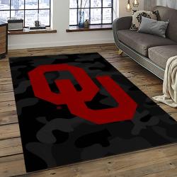 ncaa oklahoma sooners sport basketball and foolball team logo rectangle area rug dark room os102