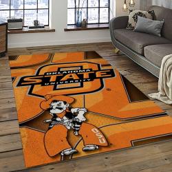 ncaa oklahoma state cowboys sport basketball and foolball team logo rectangle area rug dark room osc02