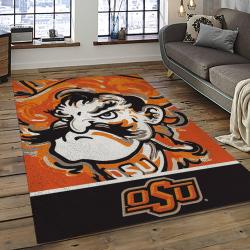 ncaa oklahoma state cowboys sport basketball and foolball team logo rectangle area rug dark room osc07