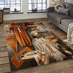 ncaa oklahoma state cowboys sport basketball and foolball team logo rectangle area rug dark room osc21