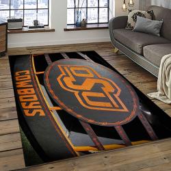 ncaa oklahoma state cowboys sport basketball and foolball team logo rectangle area rug dark room osc33