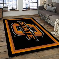ncaa oklahoma state cowboys sport basketball and foolball team logo rectangle area rug dark room osc36
