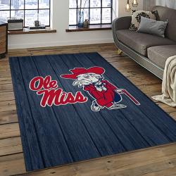 ncaa ole miss rebels sport basketball and foolball team logo rectangle area rug dark room omr08
