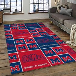 ncaa ole miss rebels sport basketball and foolball team logo rectangle area rug dark room omr13
