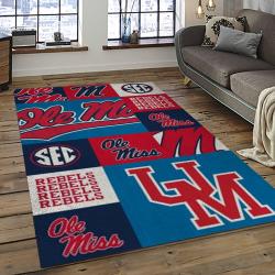ncaa ole miss rebels sport basketball and foolball team logo rectangle area rug dark room omr15