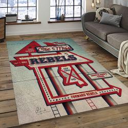 ncaa ole miss rebels sport basketball and foolball team logo rectangle area rug dark room omr20