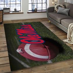 ncaa ole miss rebels sport basketball and foolball team logo rectangle area rug dark room omr29