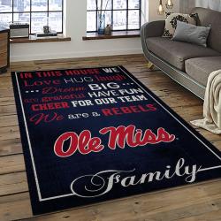 ncaa ole miss rebels sport basketball and foolball team logo rectangle area rug dark room omr31