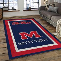 ncaa ole miss rebels sport basketball and foolball team logo rectangle area rug dark room omr33