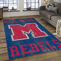 ncaa ole miss rebels sport basketball and foolball team logo rectangle area rug dark room omr35