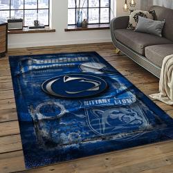 ncaa penn state nittany lions college sport basketball and foolball team logo rectangle area rug dark room psnl09
