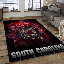 ncaa south carolina gamecocks college sport basketball and foolball team logo rectangle area rug dark room scg31