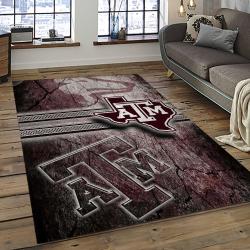 ncaa texas a m aggies college sport basketball and foolball team logo rectangle area rug dark room tama10
