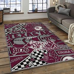 ncaa texas a m aggies college sport basketball and foolball team logo rectangle area rug dark room tama44