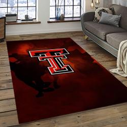ncaa texas tech red raiders sport basketball and foolball team logo rectangle area rug dark room ttrr01