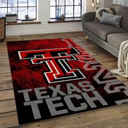 ncaa texas tech red raiders sport basketball and foolball team logo rectangle area rug dark room ttrr12