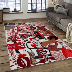 ncaa texas tech red raiders sport basketball and foolball team logo rectangle area rug dark room ttrr20