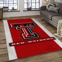 ncaa texas tech red raiders sport basketball and foolball team logo rectangle area rug dark room ttrr22