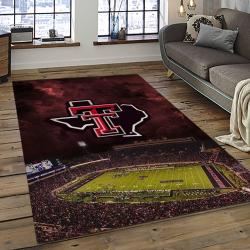 ncaa texas tech red raiders sport basketball and foolball team logo rectangle area rug dark room ttrr32