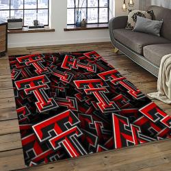 ncaa texas tech red raiders sport basketball and foolball team logo rectangle area rug dark room ttrr34